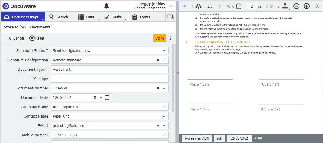 DocuWare Client with signature process